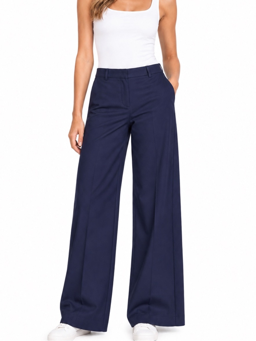 J.Crew Remy wide leg cropped linen blend dress pants size 10 tall Navy